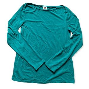 Anne Klein Teal Blue Long Sleeved Wide Neck Shirt M